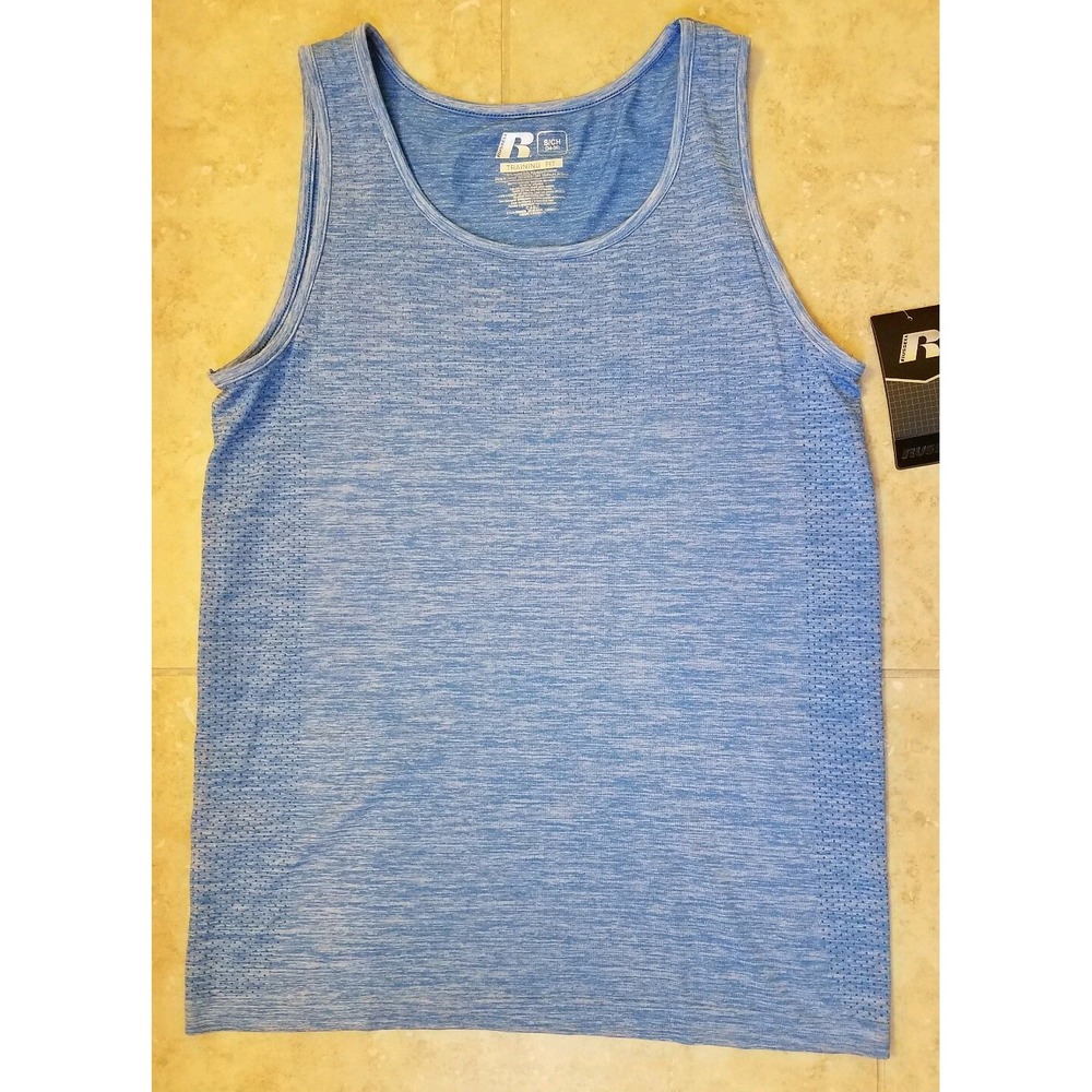 New Russell Men Seamless Active Tank Top Blue Shirt Small (34-36)